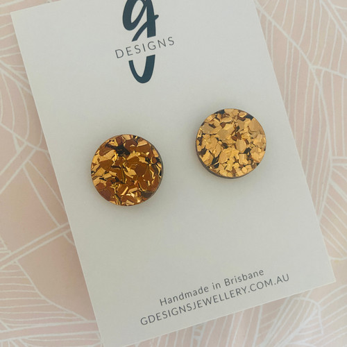 MEGA Stud Earrings - Acrylic - 'BRONZE GLITTER' - Circle 