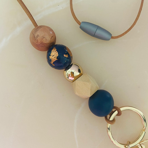 Lanyard - Teacher - Beaded - Polymer Clay - Keychain - ' JULIA' - Navy/Copper