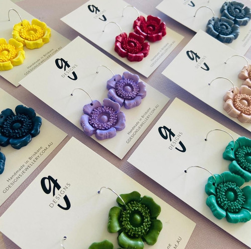 Statement Earrings - Hoop - Polymer Clay - Handmade - 'TEXTURED FLOWER' - You Choose Colour