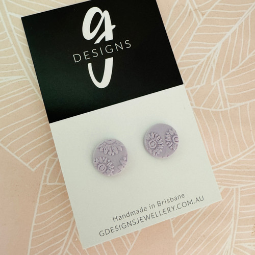 Stud Earrings - Polymer Clay - 'SUNFLOWER' - LILAC PURPLE - Circle - Mini Size 