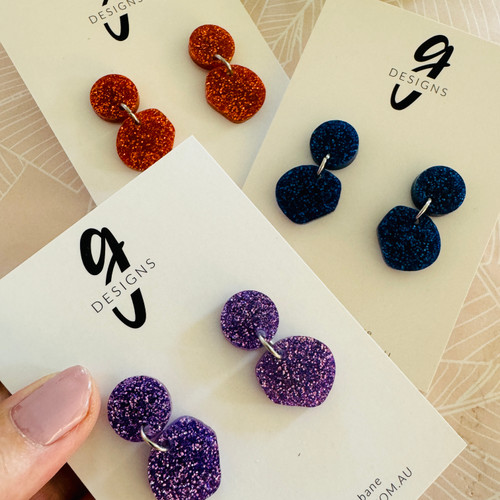 Statement Earrings - Acrylic - Mini Dangles - FINE GLITTER -  You Choose Colour