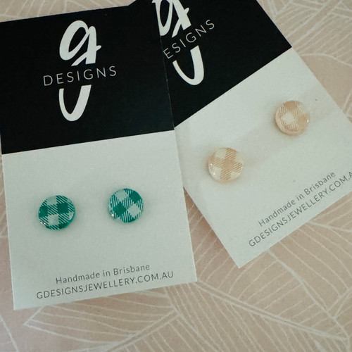 Mini Mini Stud Earrings - Polymer Clay - Handmade - GINGHAM - Mini Size - Circle - You Choose Colour