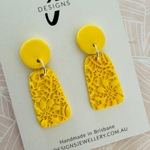 Statement Earrings - Polymer Clay - Handmade - 'ANTIQUE LACE' - Trapezium Shape - You Choose Colour