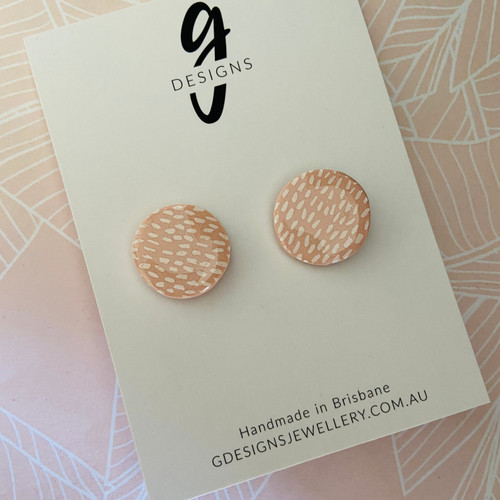 Last Pair - Mega Stud Earrings - Polymer Clay - Handmade - 'DASHES'  - Blush Pink/White - Mega Size - Glossy Resin
