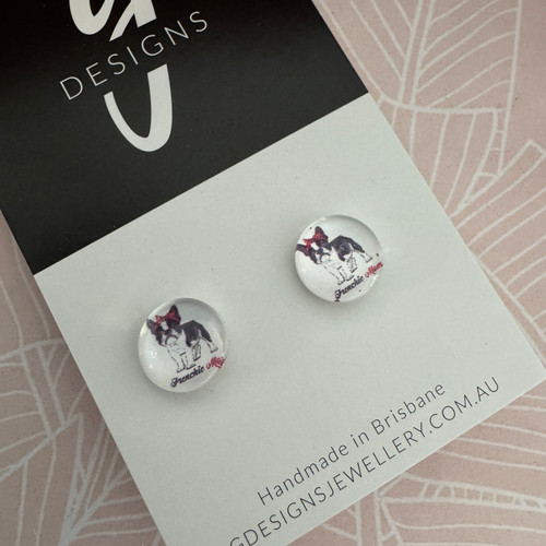 Stud Earrings - Glass Dome - French Bulldog