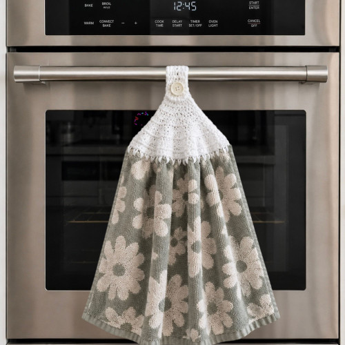 Hand Towel (with Crochet Top) - Sage Green Flowers (G3)