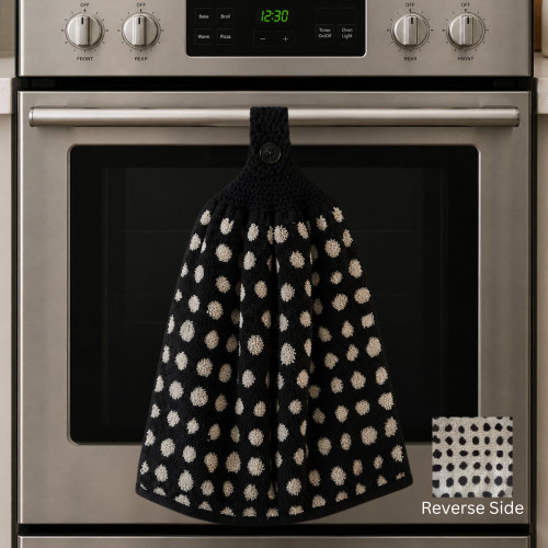 Hand Towel (with Crochet Top) - Black & Beige Spot (BW4)