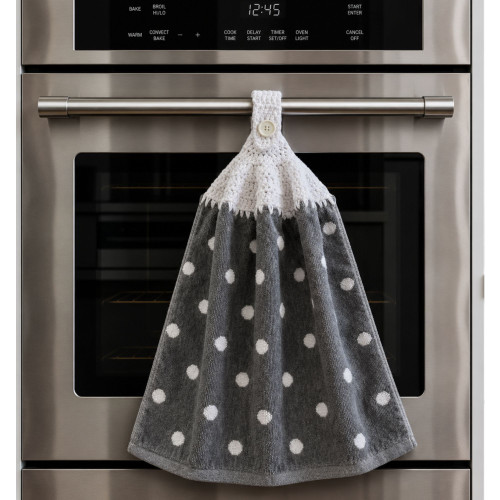 Hand Towel (with Crochet Top) - (Grey/White Spot)