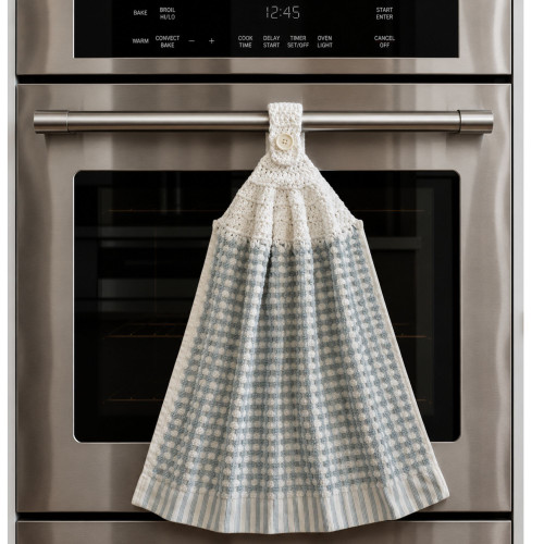 Hand Towel (with Crochet Top) - Blue & White Check (Blue 5)