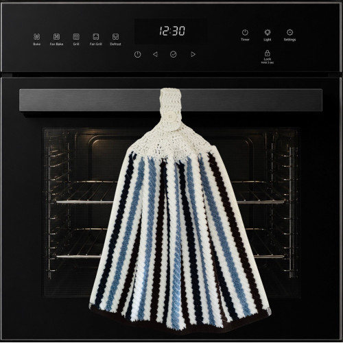 Hand Towel (with Crochet Top) - Blue, Chocolate Brown, White Stripe