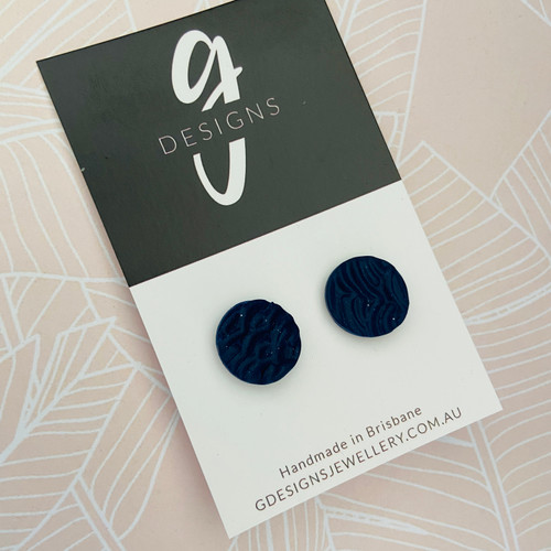 Last Pairs - Stud Earrings - Circle -  Textured Navy - Regular Size