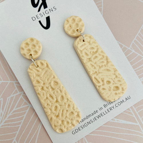 Statement Earrings - Pastel Pink - Textured Drops - Clay Stud Top - 8538