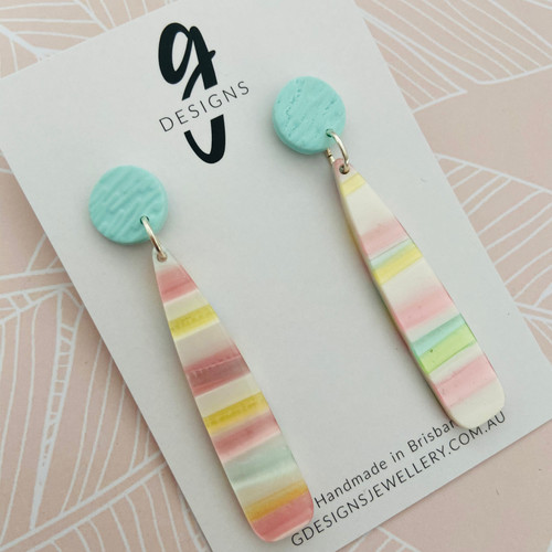 LAST PAIRS - Statement Earrings - Acrylic - Pastel Drops - Pastel Mint Clay Stud Top - 2403