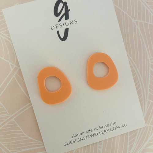 Last Pairs - Mega Stud Earrings - Acrylic - Hollow Trapezium - SORBET - Peach Orange