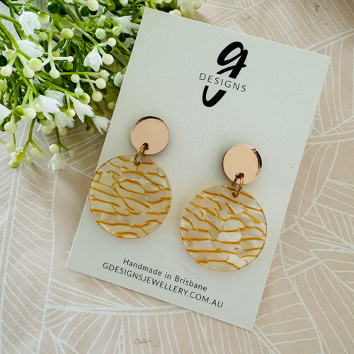 Statement Earrings - Acrylic - WHITE TUNNEL -  White Pearl/Rose Gold 