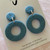 LAST PAIR - Statement Earrings - 'TEXTURED SAND' - Hollow Circle - Dangle   - TEAL BLUE