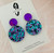 Statement Earrings - Acrylic -  Plain Circle - PEACOCK Glitter  - Your Choice of Stud Top