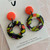 Statement Earrings - Polymer Clay -  Handmade - 'NEON BRIGHTS' - Hollow Circle  - Orange/Lime/Purple/White - Resin - Your Choice