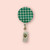 Handmade - CLAY - Retractable Badge Reel - 'Gingham' - Emerald Green/White - Glossy Resin