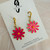 Statement Earrings - FLOWER DROPS - Gold Plated 'Huggies' Top - BRIGHT PINK /WHITE with GOLD