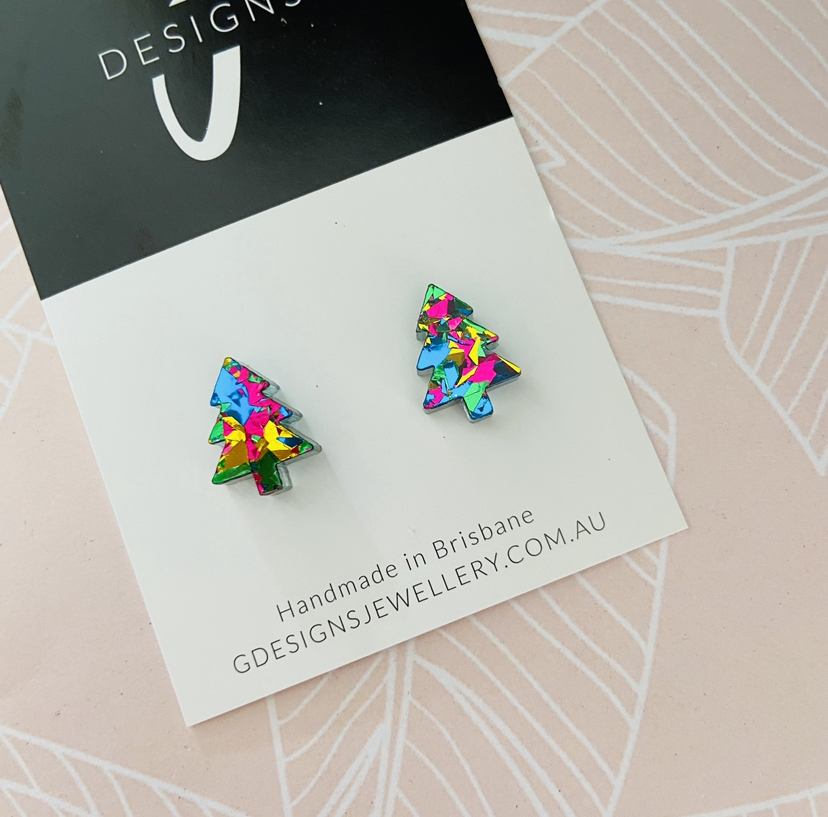 Mini Stud Earrings - Acrylic - Mini Christmas Tree - CHUNKY Glitter - Picture 15 of 15