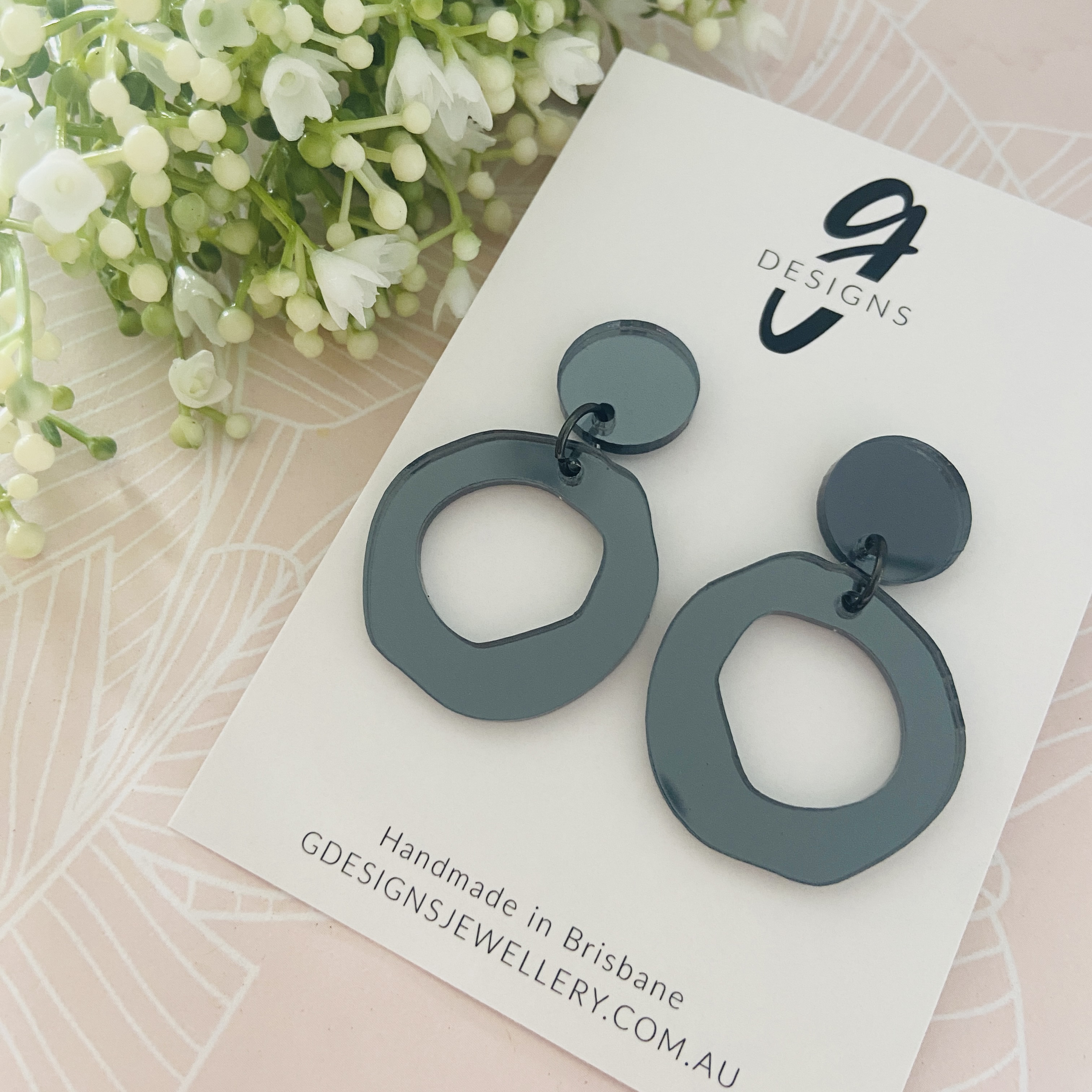 Statement Earrings - Acrylic - Hollow Organic Circle - MIRROR - You Choose Co... - Picture 15 of 15