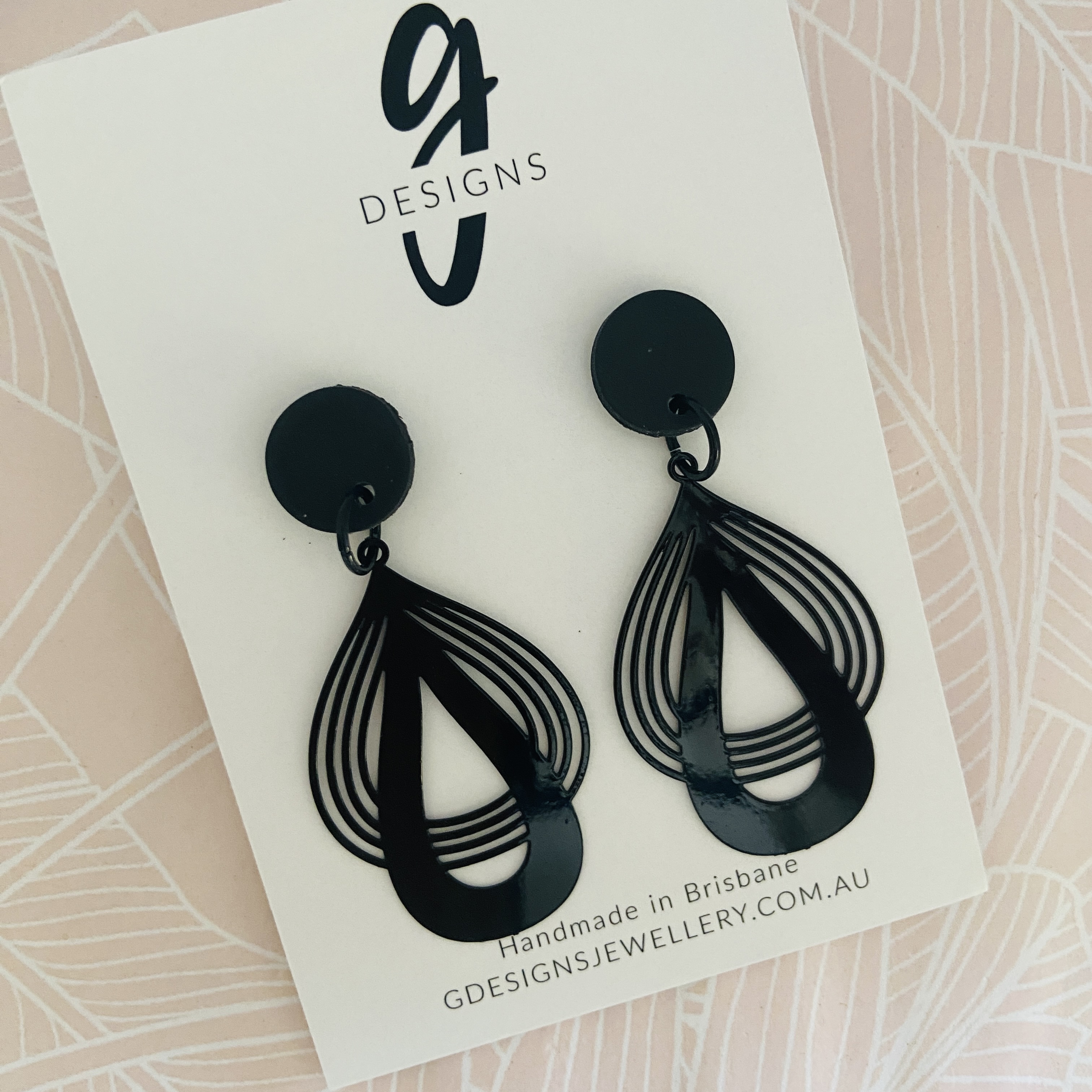 Statement Earrings - Fine Fan Metal - Black/Pink - You Choose Colour - Picture 8 of 9