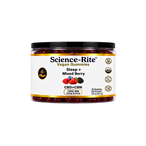 Science-Rite THC-Free Nano CBD Gummies - Buy CBD Gummies - 25mg + 20mg CBN - 30 Sleep+ Gummies - Front.