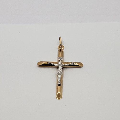 19.2k Portuguese Two Tone Hollow Gold Crucifix Bevel Edges