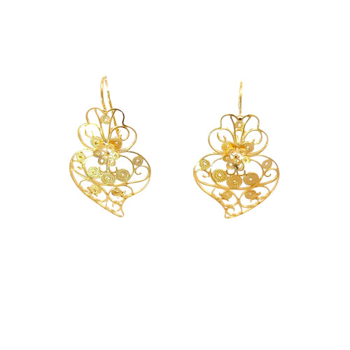 19.2k Portuguese Gold Filigree Open Heart Earrings