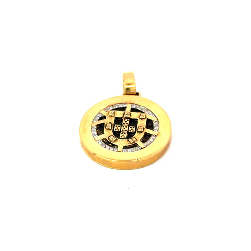 19.2k Portuguese  Gold Portugal Escudo with Diamonds Pendant