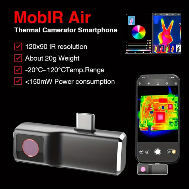 Mobile Phone Thermal Camera, 120×90 IR Multifunctional External Thermal Imager, 25Hz Refresh Rate 10, 800 Pixels With Video Recording & Shooting, For Electrical/ Mechanical Maintenance (iOS)