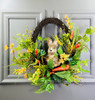 Rabbit with Carrots and Wildflower Wreath on Natural Twig Base 18"