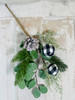 Mixed Evergreen Spray with Cone and Check Ornaments Set of 3
