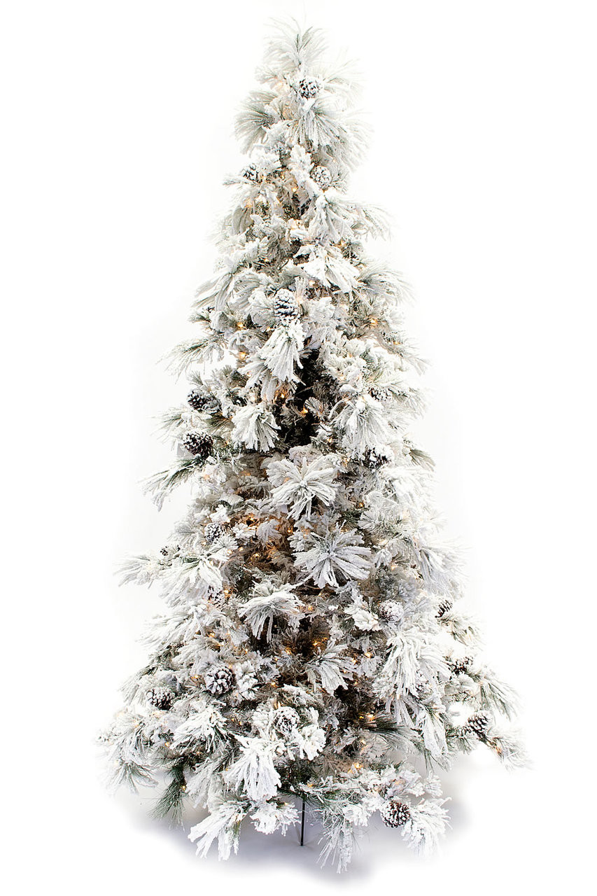 7.5' Flocked Pine Long Needle Prelit Artificial Christmas Tree