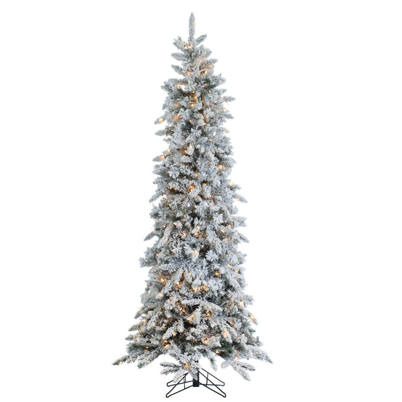 9' Prelit Narrow Flocked Pencil Pine Artificial Christmas Tree - Trees ...