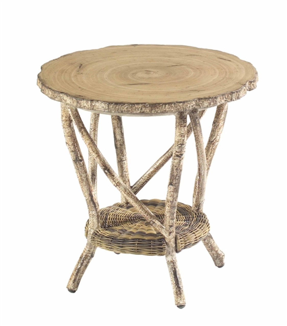 Woodard River Run Outdoor Round End Table W Faux Birch Top