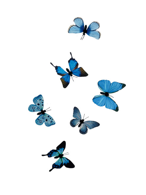 Fabric Butterfly Blue Set of 6 Assorted