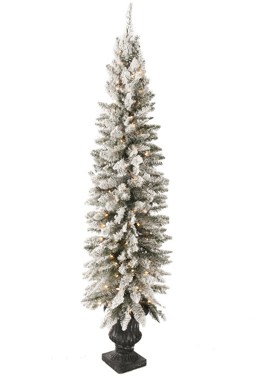 6' Flocked Potted Prelit Artificial Christmas Tree