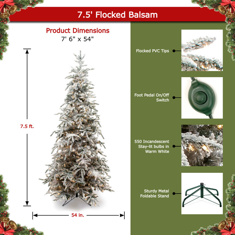 7.5' Flocked Balsam Pine Tree