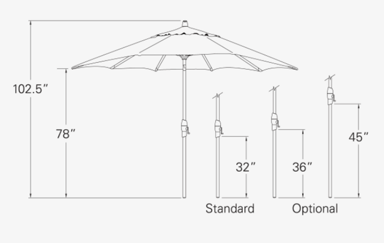 Treasure Garden 11' Auto Tilt Sunbrella Cast Silver-Double Wind Vent - Black Finish Diagram