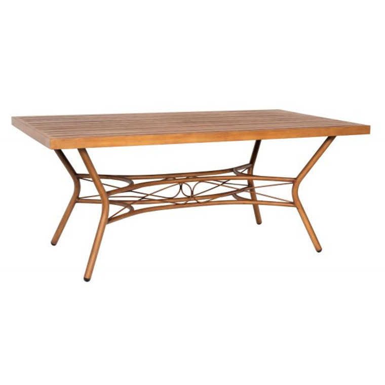 Woodard Cane Rectangular Slatted Top Umbrella Dining Table