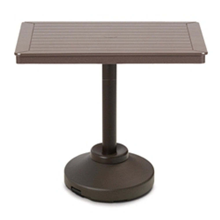 Telescope Marine Grade Polymer Slat or Dash Top Table 36" Square Balcony Height 80 lb Pedestal Table w/ Hole