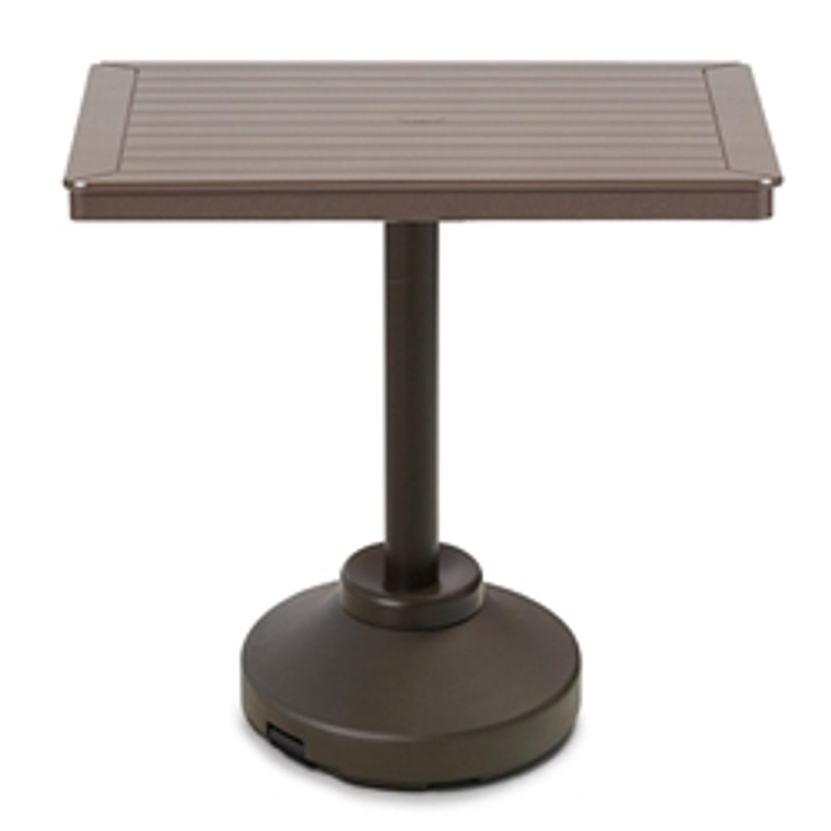 Telescope Marine Grade Polymer Slat or Dash Top Table 36" Square Bar Height 80 lb Pedestal Table w/ Hole