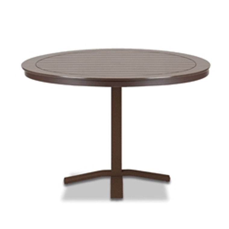 Telescope Marine Grade Polymer Slat or Dash Top Table 42" Round Dining Height Pedestal Table w/ hole