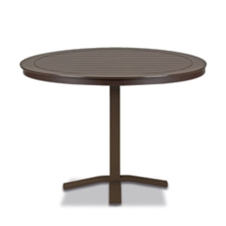 Telescope Marine Grade Polymer Slat or Dash Top Table 42" Round Balcony Height Pedestal Table w/ hole