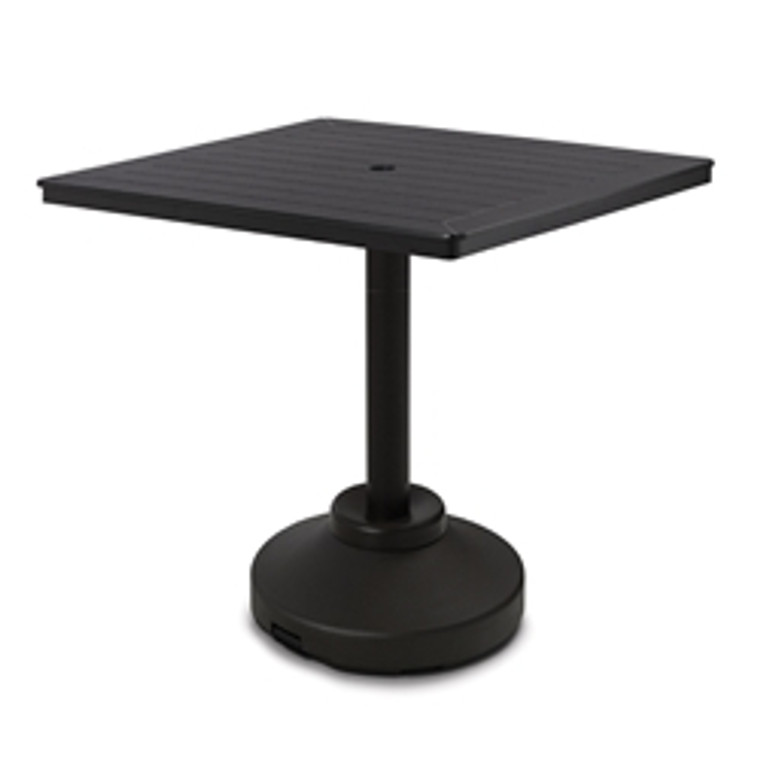 Telescope Marine Grade Polymer Slat or Dash Top Table 42" Square Balcony Height 80 lb Pedestal Table w/ hole
