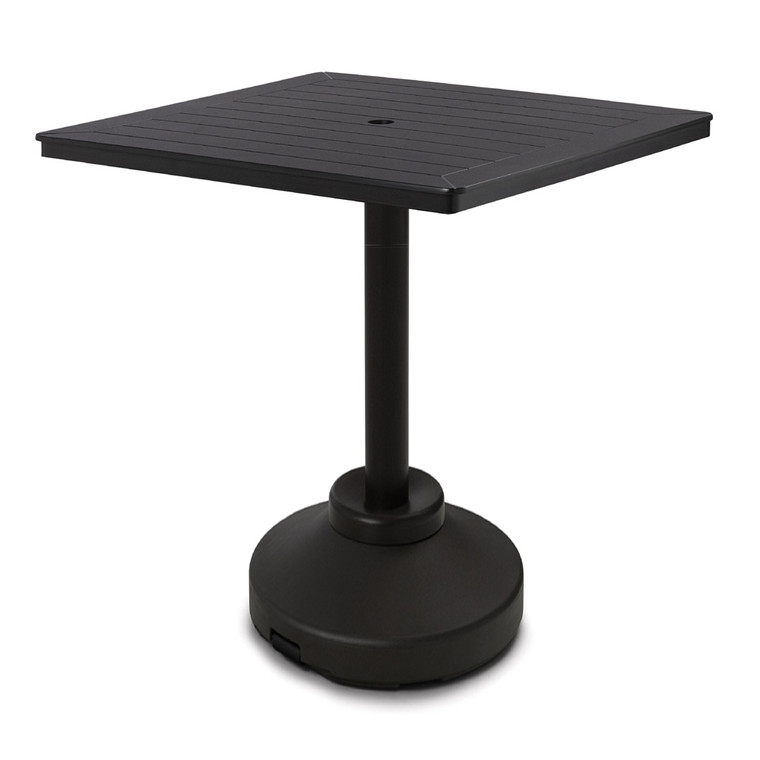 Telescope Marine Grade Polymer Slat or Dash Top Table 42" Square Bar Height 80 lb Pedestal Table w/ hole
