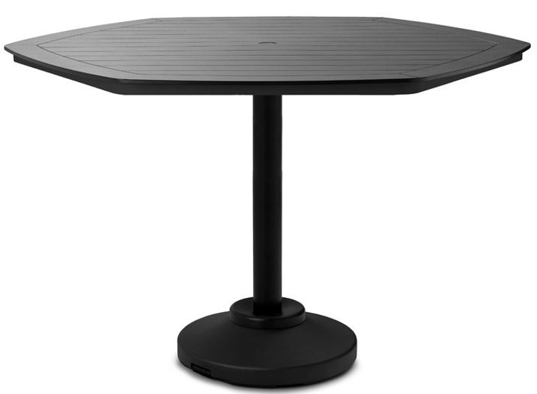 Telescope Marine Grade Polymer Slat Top Table 62" Hexagonal Bar Height 120 lb Pedestal Table w/ hole