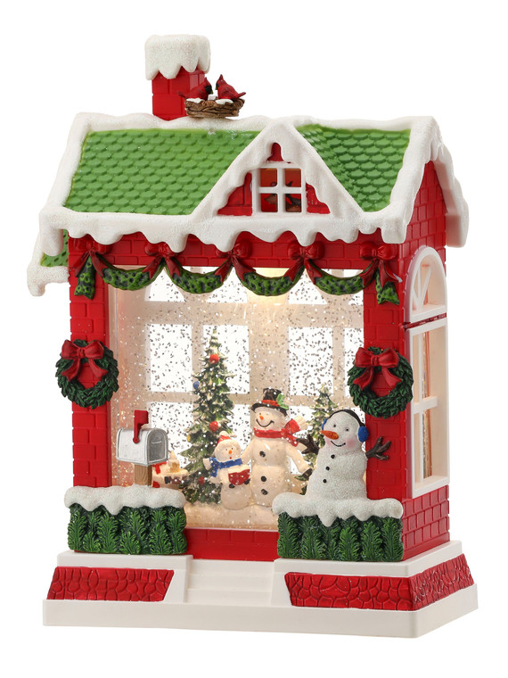 Snowman House Lighted Water Lantern 10.125"